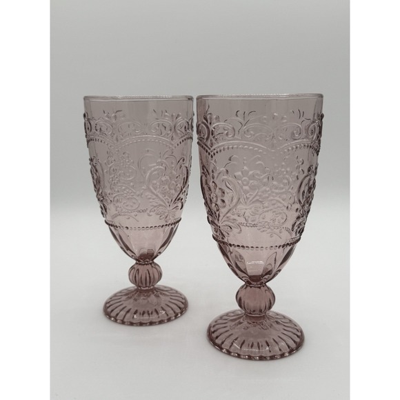 The Pioneer Woman 14.7oz. Amelia Rose Pink Tea Goblets Set Of 2 Floral Etched - Picture 1 of 7